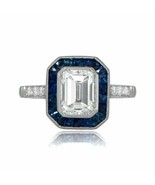 Halo Engagement Ring 2.40Ct Emerald Cut Simulated Diamond 14k White Gold... - £212.82 GBP