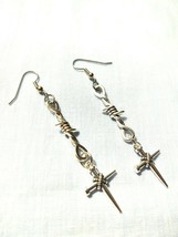 Barb Wire Figure 8 and Rope Wrap Cross Double Dangling Charms Long Pair Earrings - £7.81 GBP