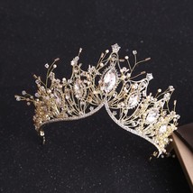 Baroque Retro Costume Bridal Jewelry Sets Rhinestone Crystal Gold Color Tiara Cr - £35.09 GBP