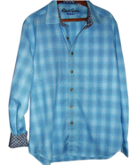 Robert Graham Exclusive Mens Size XL Blue White Aqua Plaid L/S Shirt Hou... - £19.45 GBP