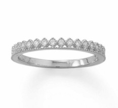 925 Sterling Silver Simulated Diamond Wedding Bridal Ring Thin Crown Design Band - £73.38 GBP