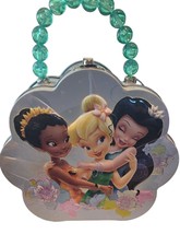 Disney Mini Tin Box Co Tinkerbell and Friends 6 x 6 1/2 x 3 Beaded Handl... - £7.64 GBP