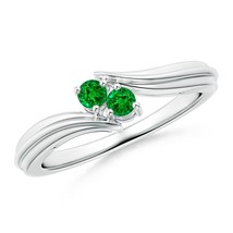 Angara Lab-Grown 0.16 Ct Round Two Stone Emerald Bypass Ring in Sterling Silver - £177.61 GBP