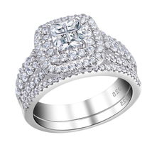 Women Wedding Ring for Engagement Sets Sterling 1.7Ct Princess Cross Size 7.5 - £51.55 GBP