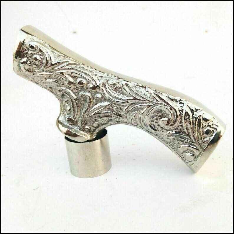 Silver Antique Finished Solid Brass Handle For Walking Stick Canes Handm... - $20.46