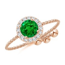 ANGARA Lab-Grown Ct 0.55 Emerald Bolo Ring with Diamond Halo in 14K Solid Gold - £679.83 GBP