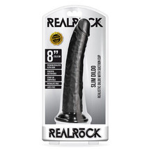 RealRock Realistic 8 in. Slim Dildo With Suction Cup Black - £31.21 GBP