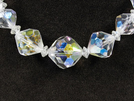 Aurora Borealis Crystal Beaded Necklace &amp; Clip On Earrings Ab Graduated Beads - £21.35 GBP