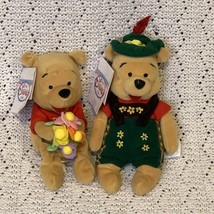 Winnie The Pooh Bean Bag Plush Toys 2pc Lot Octoberfest Pooh and Flower Pooh 8” - £15.58 GBP
