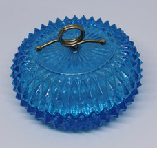 Vtg MCM Cobalt Blue Candy Dish Sawtooth Pattern Trinket Box Jewelry Ring Dish - £19.43 GBP