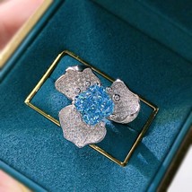 Trend 100% 925 Sterling Silver 10*10MM Aquamarine Stone Flower Rings for Women C - £57.61 GBP