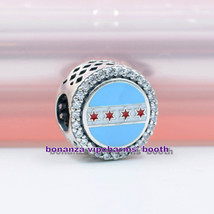 100% 925 Sterling Silver Exclusive Chicago Button Charm With CZ &amp; Enamel... - $18.80