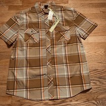 NWT Vintage PJ Mark Shirt Mens Sz 2XL Tan Check Plaid Button Up Short Sleeve Y2K - £11.89 GBP