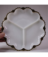 VTG Anchor Hocking Milk Glass Divided Relish Nut Dish Scalloped Edge Gol... - $13.50