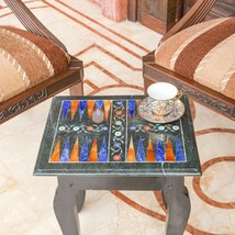 Black Marble Top Height Backgammon Table Multi Stone Mosaic Art Decorative Table - £508.46 GBP