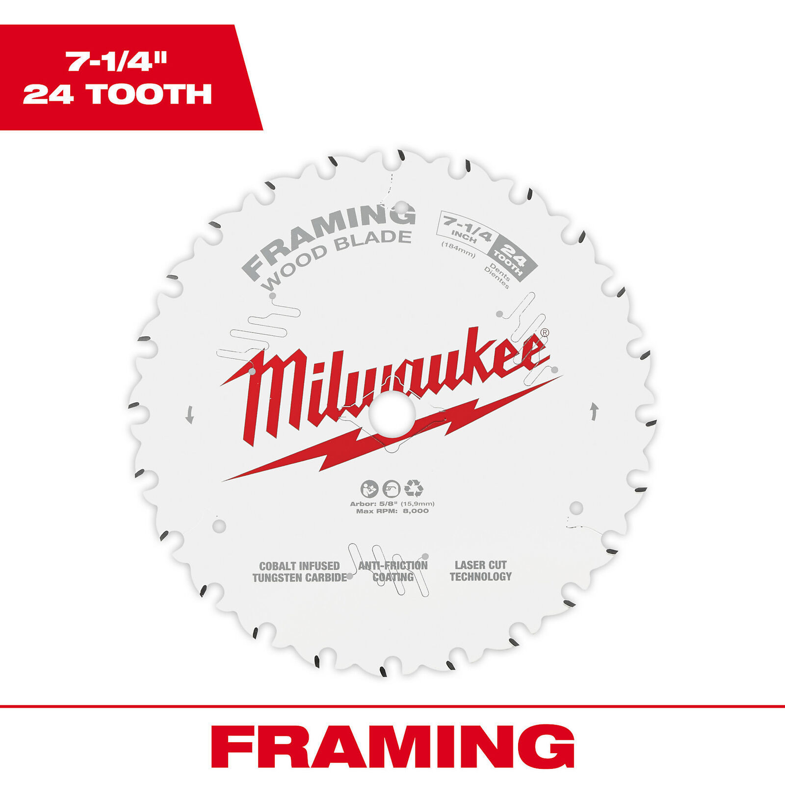 Milwaukee Framing Circular Saw Blade, 7 1/4in. 24 Tooth, Model# 48-40-0720 - $15.99