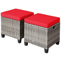 2PCS Patio Rattan Wicker Ottoman Seat with Removable Cushions-Red - £93.74 GBP