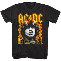 ACDC Highway to Hell Fire Men&#39;s T Shirt Angus Young Burning Flames Rock Concert - £24.77 GBP+