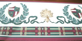 Wallpaper Border Crest Fleur de Lys Medallions EH99741 Wine Maroon Green... - £10.85 GBP