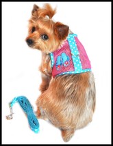 NWT Doggie Design Pink Blue Polka Dot Flip Flop Mesh Dog Harnes w/Leash  S M L - £13.50 GBP+