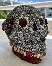 VTG Skull Table Lamp Light Ceramic Skeleton Jeweled &amp; Shell Inlay Decoration - £112.11 GBP