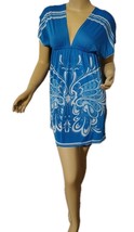 Sunkissed Tunic Blouse Dress Short Sleeve Paisley Teal White Small - $103.07 MXN