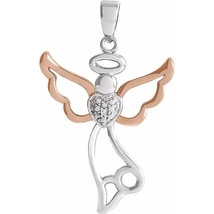 Sterling Silver &amp; 14K Rose Gold Vermeil .0029 Natural Diamond Angel Pendant - £62.62 GBP