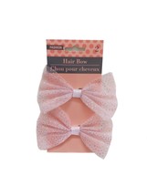 2  Small Hair Bows Alligator Clip Pink tulle &amp; Gold Glitter Girls 3.5 Inch Bows - £3.98 GBP