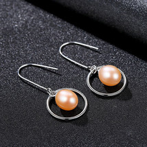 Geometric Earrings S925 Silver Korean Circle Ear Hook Simple Freshwater Pearl Ea - £18.17 GBP