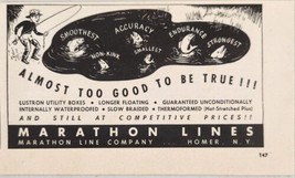 1949 Print Ad Marathon Fly Fishing Lines Longer Floating Homer,New York - £7.05 GBP
