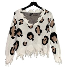 Rue 21 Women&#39;s Leopard Print Distressed Fringe Sweater Multicolor Knit S... - £12.53 GBP