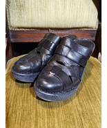 BORN Pollina Clogs Shoes Womens 8M Black Leather Woven Chunky Platform S... - $39.55