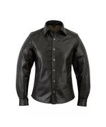 Camicia nera da uomo in vera pelle di agnello morbida fatta a mano camic... - $220.69 CAD+