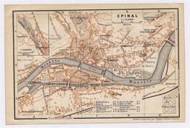 1905 Antique City Map Of Epinal / Vosges / France - $25.27