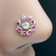 Wheel Style  925 Sterling Silver Pink White CZ Nose ring Push Pin - £10.69 GBP
