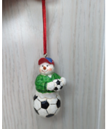 Snowman Soccer ball Christmas Tree Ornament wearing hat sweater - £7.88 GBP