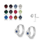 Birthstone Gemstone Flower Children&#39;s Huggie Earrings In Sterling Silver... - $17.99