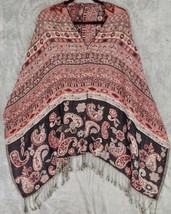 Creative Clothing Shawl Womens One Size Pink Paisley Fringed Hand Constructed - £55.38 GBP