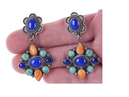 Vintage Navajo sterling Multi-stone cluster earrings - £230.91 GBP