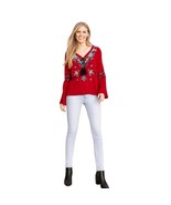 7Th Avenue New York &amp; Company Red floral Embroidered Top Size M - $19.80