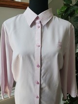 Pier Angelini Women&#39;s Pink/White 100% Polyester Long Sleeve Button Down Shirt XL - £28.77 GBP