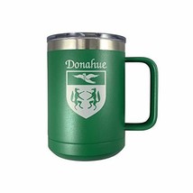 Donahue Irish Coat of Arms Stainless Steel Green Travel Mug with Handle - £21.68 GBP