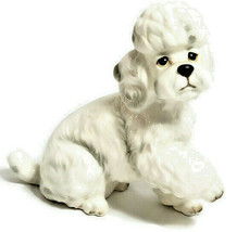 Poodle Dog Figurine Statue Sad Eyed Puppy White Vintage Porcelain 4&quot; - £18.04 GBP