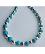 VINTAGE 925   8 MM. STERLING SILVER AND TURQUOISE BEADS   NECKLACE  18 INCH - $179.62 CAD