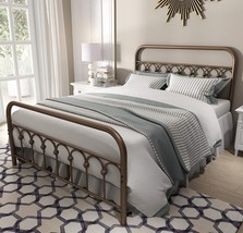 Vintage Sturdy Full Size Metal Bed Frame with Headboard and Footboard Basic Bed - £132.19 GBP