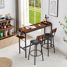 Bar Table Set with wine bottle storage rack. Rustic Brown - £124.39 GBP