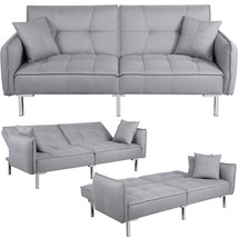 Convertible Sleeper Sofa Bed Sectional Futon Sofa Pull Out Adjustable Couch Gray - £389.36 GBP