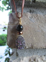 Hand made - Wire wrapped Onyx, copper tone Hematite, and Druzy quartz pendant.  - £17.58 GBP