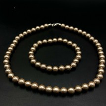 Golden Shell Pearl 8x8 mm Beads Stretch Adjustable Necklace &amp; Bracelet Set - £12.09 GBP