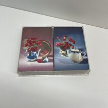 Rare Kent Flowers Plastic Coated Playing Cards Nu-Vue  Double Deck Glitter Case - $14.84